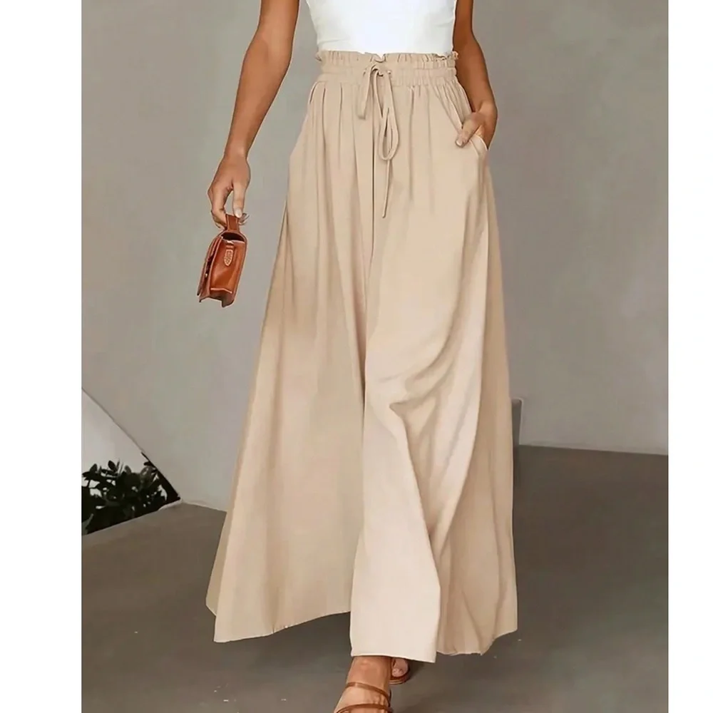 Plus Paper bag High Waisted Pockets Wide leg pants - Picture 13 of 15